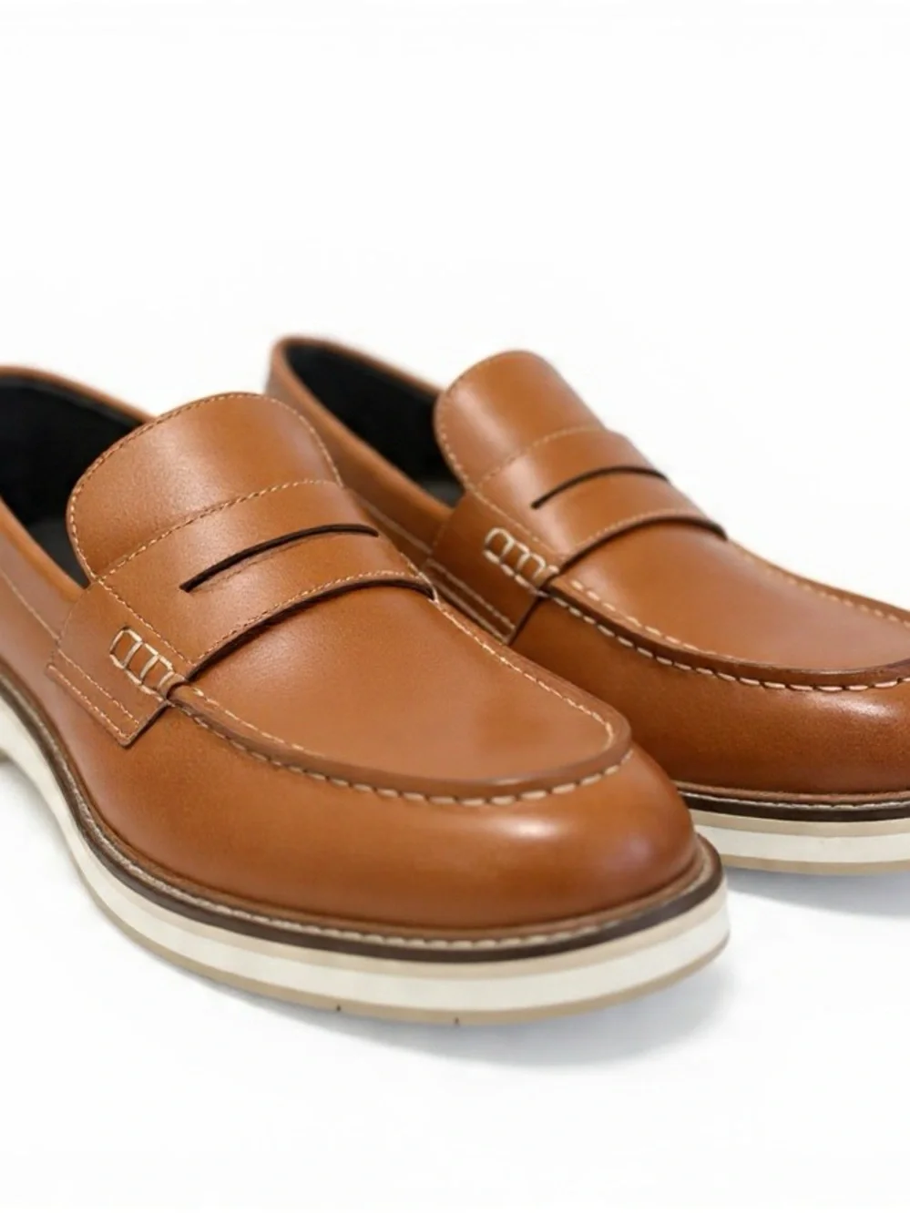 Cole Haan Men's Tan Leather Penny Loafers - Smooth Cognac Finish